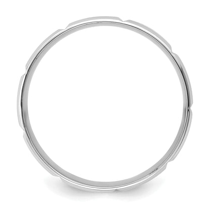 14K Weißgold 6 mm Ehering mit hohem Gewicht, Komfort-Passform, gebürstet/poliert, abgeschrägte Kante mit vertikalen Linien