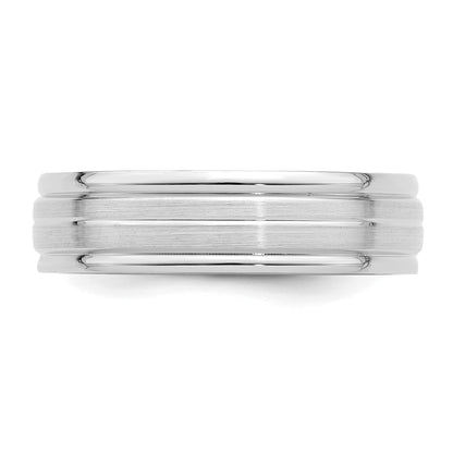 14K Weißgold 6 mm Ehering, schwer, Komfort-Passform, gebürstet-satiniert mit Mittellinie, Fancy