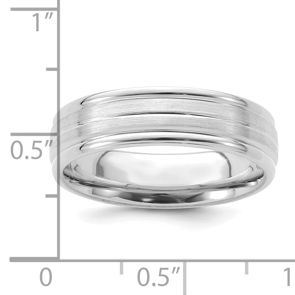 14K Weißgold 6 mm leichter Ehering mit Komfort-Passform, satiniert gebürstet mit dekorativer Mittellinie