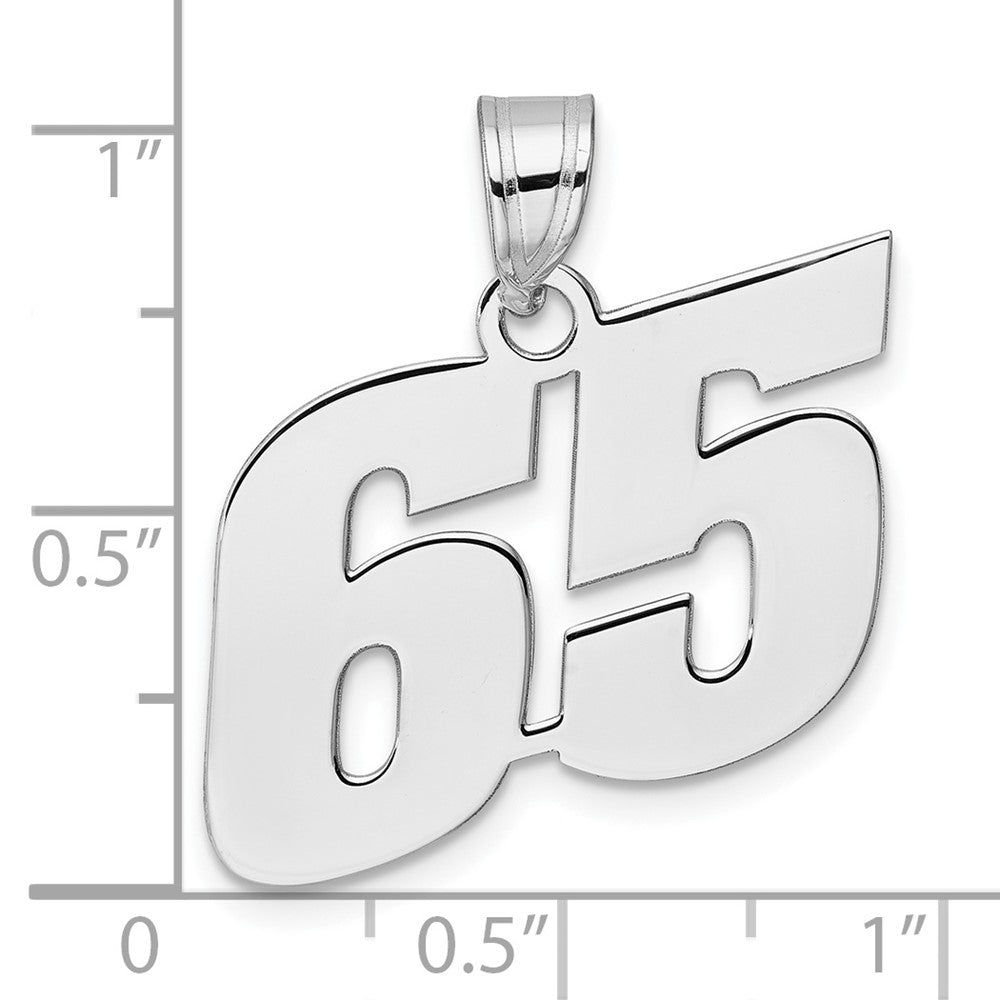 14K Weißgold Poliert Block Zahl 65 Anhänger