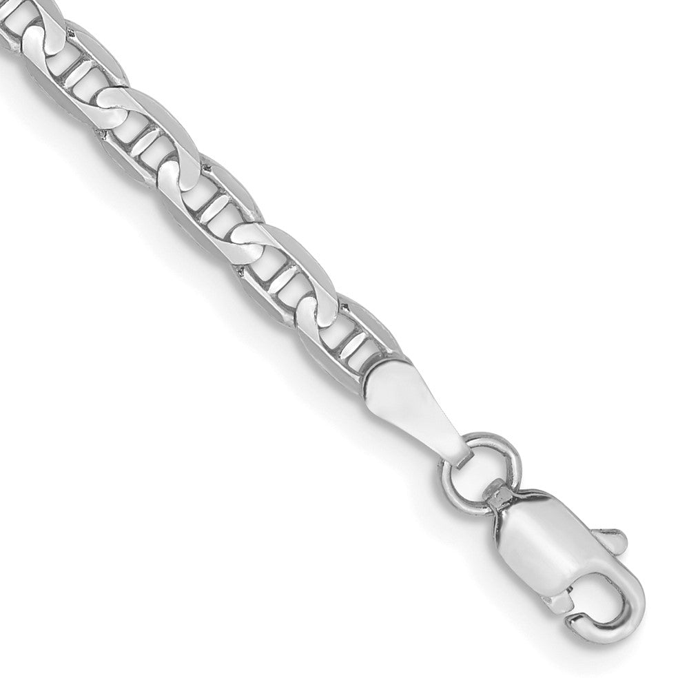 14K Weißgold 3mm Konkav Anker mit Karabinerverschluss Gliederarmband