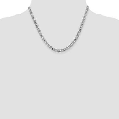 Massiv 14K Weißgold 3.75mm Konkav Anker mit Karabinerverschluss Halskette