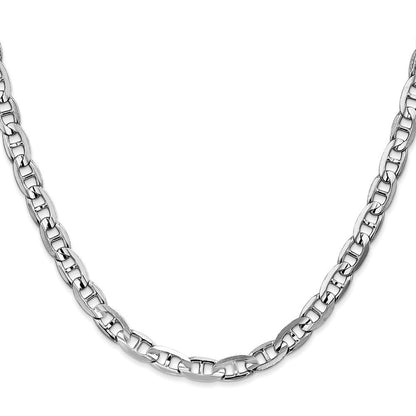 Massiv 14K Weißgold 5.25mm Konkav Anker mit Karabinerverschluss Halskette