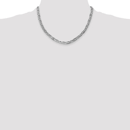 Massiv 14K Weißgold 5.25mm Konkav Anker mit Karabinerverschluss Halskette