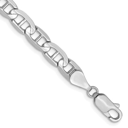 Massiv 14K Weißgold 5.25mm Konkav Anker mit Karabinerverschluss Gliederarmband