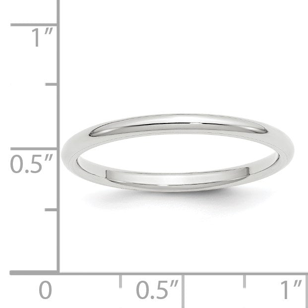 14K Weißgold 2 mm Ehering mit Standardgewicht und Komfort-Passform