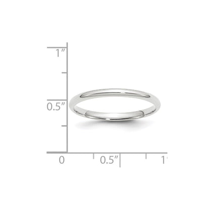 14K Weißgold 2 mm leichter Ehering mit Komfort-Passform