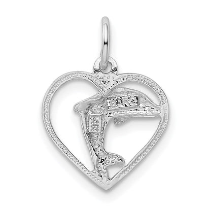 14K Weißgold Delfin in Herz Charm