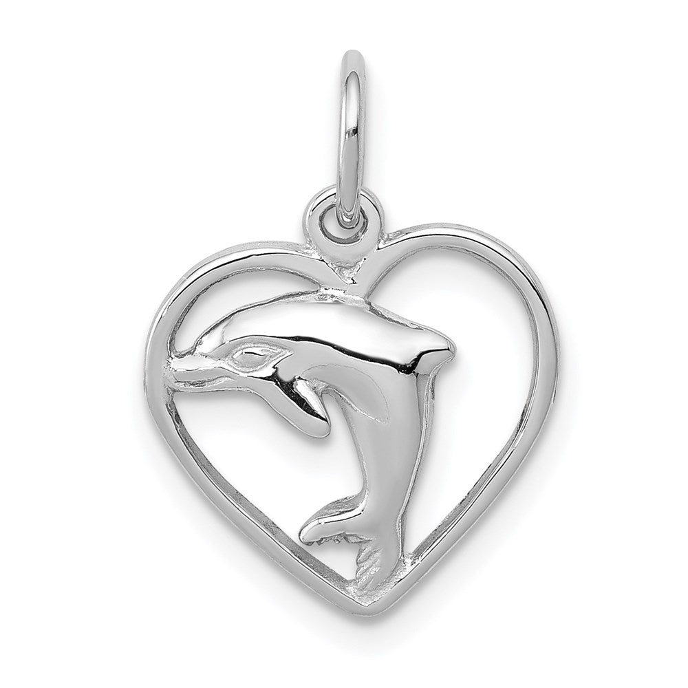 14K Weißgold Delfin in Herz Charm