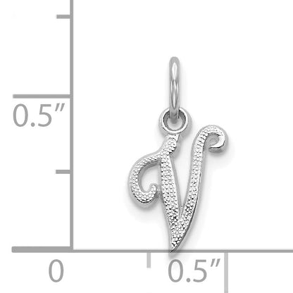 14K Weißgold 14kw Casted Schreibschrift Buchstabe V Initiale Charm