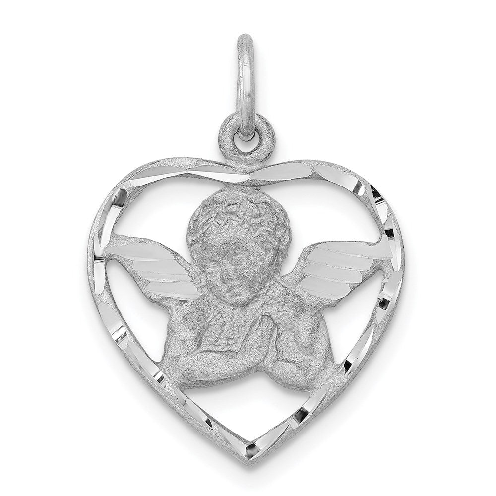 14K Weißgold Engel in Herz Charm
