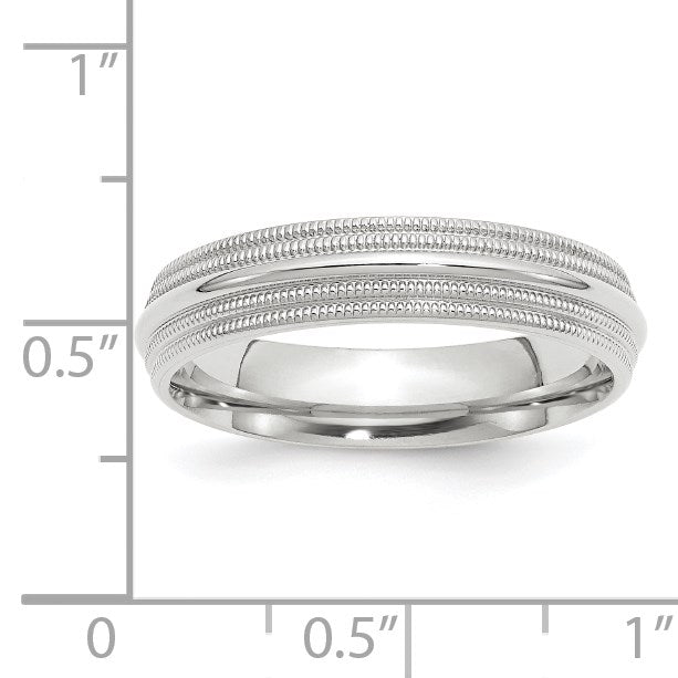 14K Weißgold 5 mm Ehering mit doppeltem Milgrain und Komfort-Passform