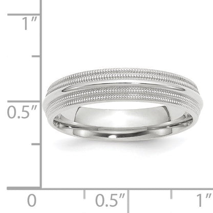 14K Weißgold 5 mm Ehering mit doppeltem Milgrain und Komfort-Passform