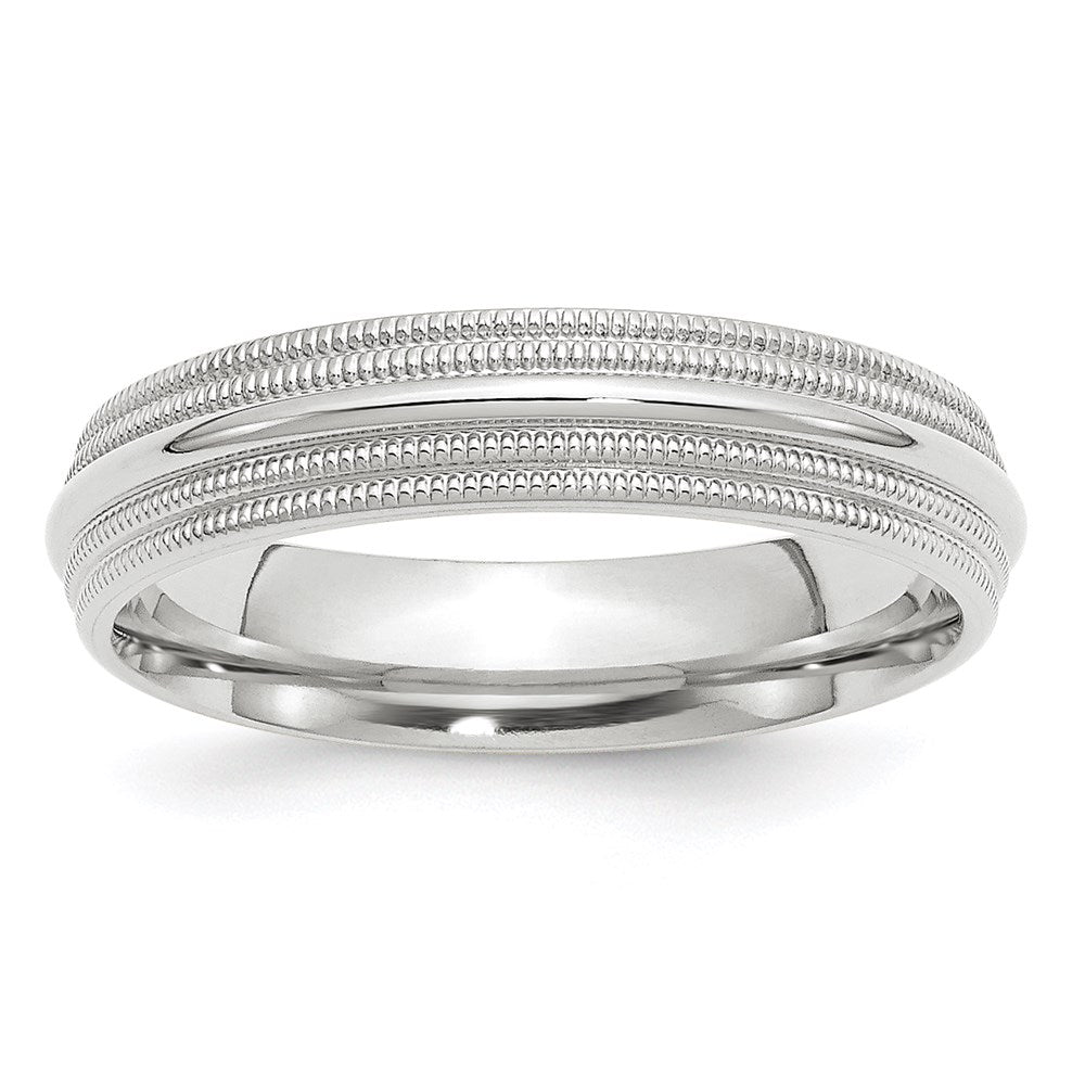 10K Weißgold 5 mm Ehering mit doppeltem Milgrain und Komfort-Passform