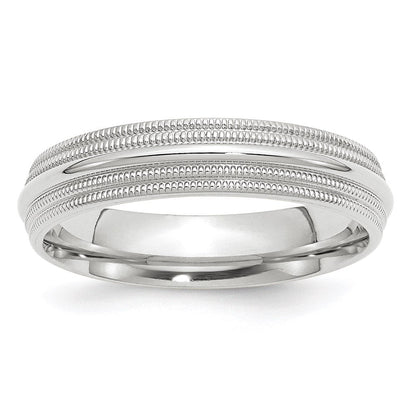 14K Weißgold 5 mm Ehering mit doppeltem Milgrain und Komfort-Passform