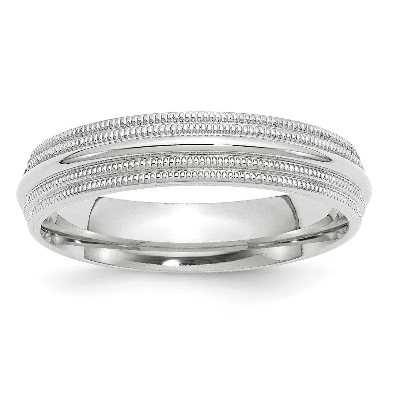 14K Weißgold 5 mm Ehering mit doppeltem Milgrain und Komfort-Passform