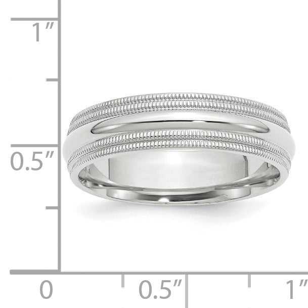 10K Weißgold 6 mm Ehering mit doppeltem Milgrain und Komfort-Passform
