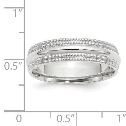 10K Weißgold 6 mm Ehering mit doppeltem Milgrain und Komfort-Passform