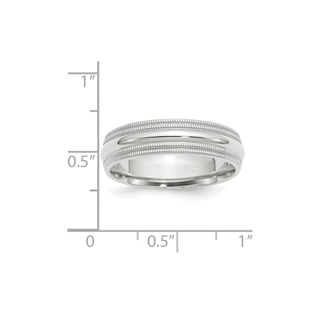 10K Weißgold 6 mm Ehering mit doppeltem Milgrain und Komfort-Passform