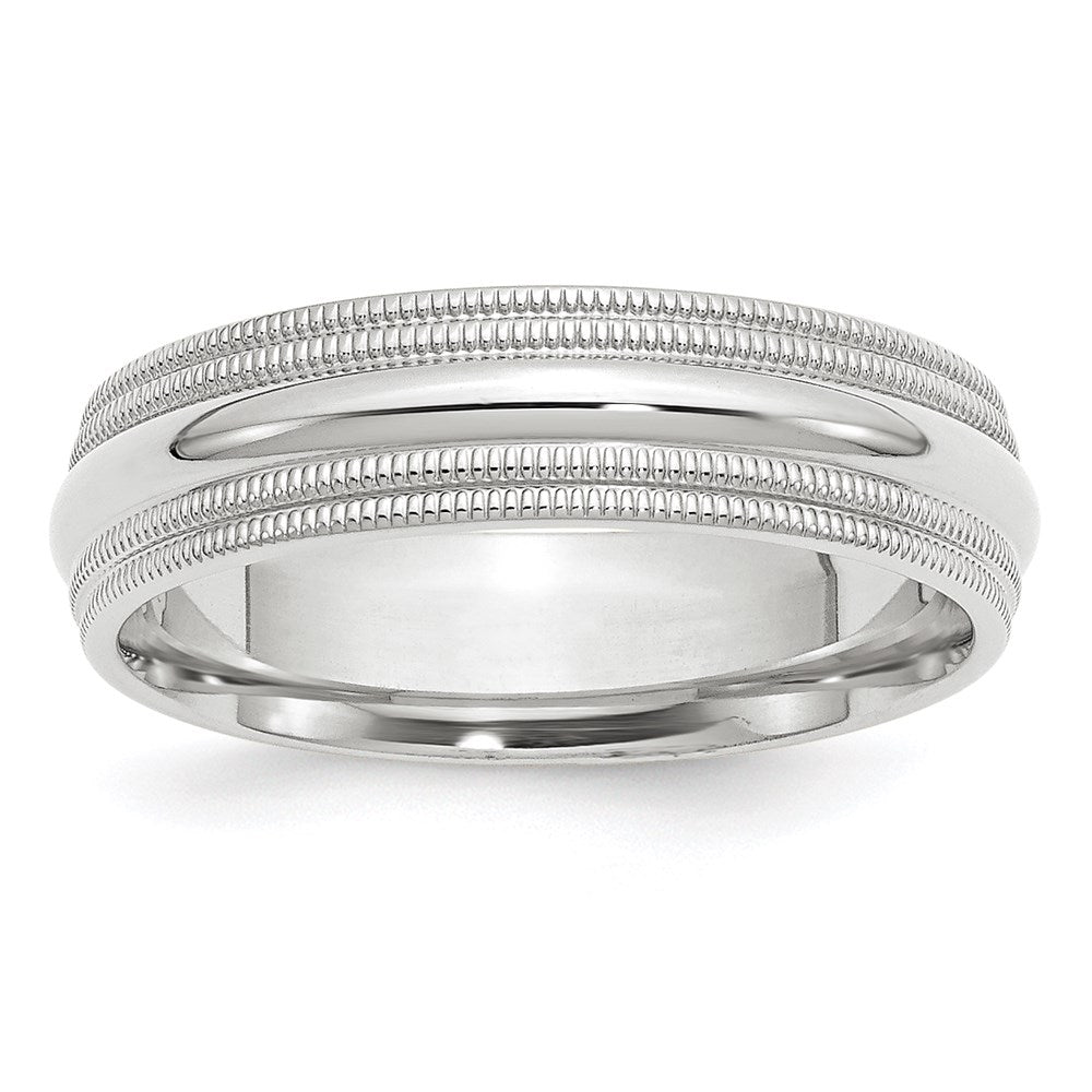 14K Weißgold 6 mm Ehering mit doppeltem Milgrain, Komfort-Passform