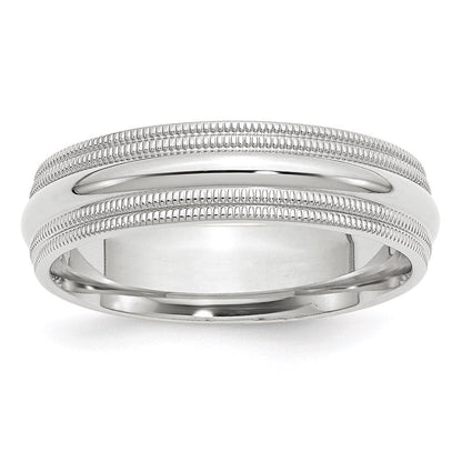 14K Weißgold 6 mm Ehering mit doppeltem Milgrain, Komfort-Passform