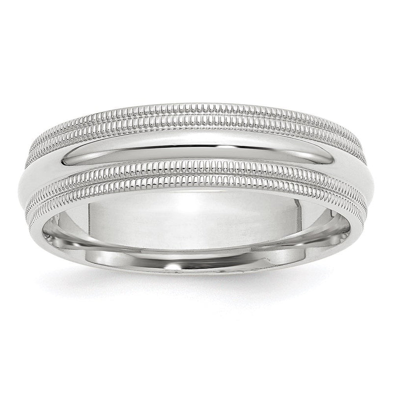 14K Weißgold 6 mm Ehering mit doppeltem Milgrain, Komfort-Passform
