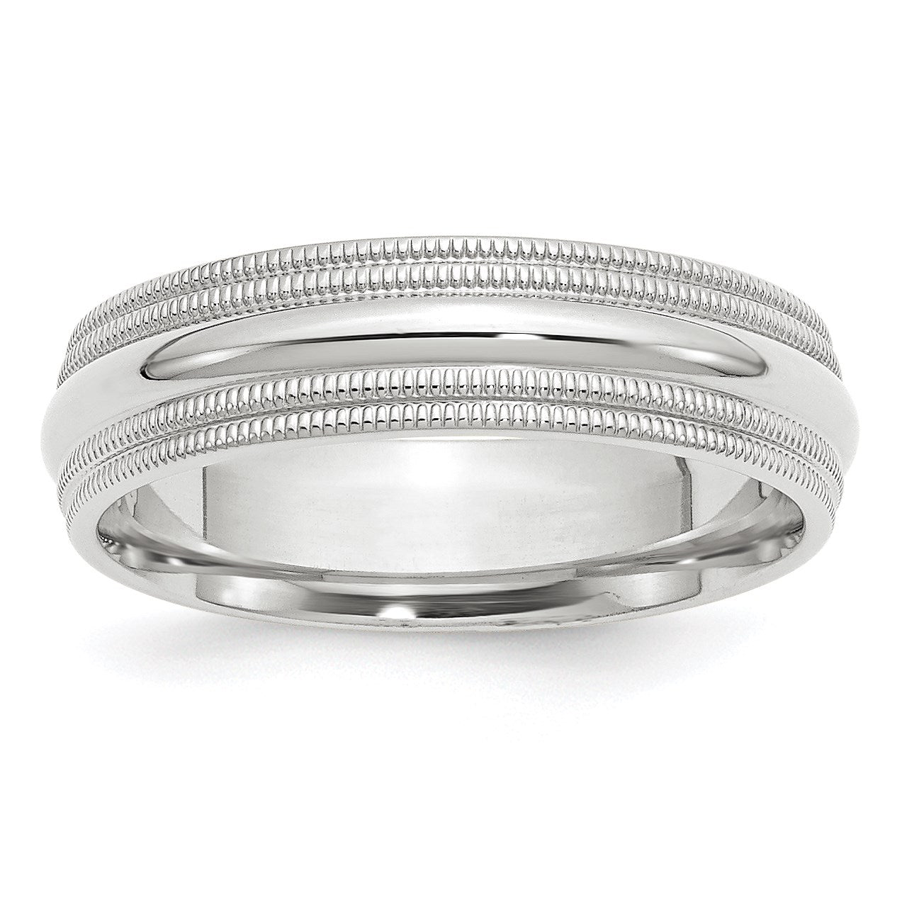 10K Weißgold 6 mm Ehering mit doppeltem Milgrain und Komfort-Passform