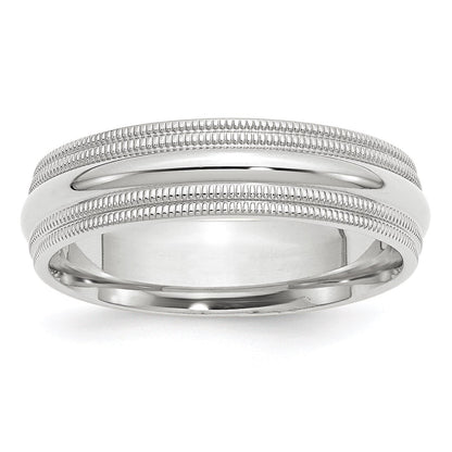 10K Weißgold 6 mm Ehering mit doppeltem Milgrain und Komfort-Passform