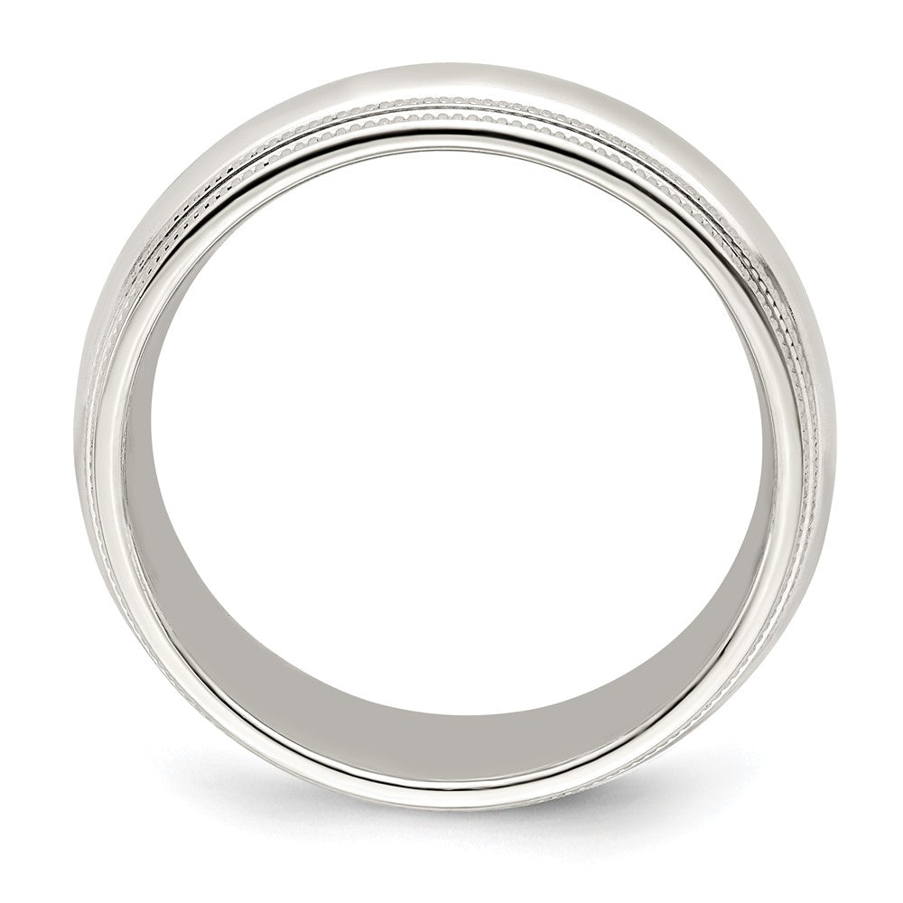 14K Weißgold 7 mm Ehering mit doppeltem Milgrain und Komfort-Passform