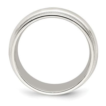 10k Weißgold 7 mm Ehering mit doppeltem Milgrain und Komfort-Passform