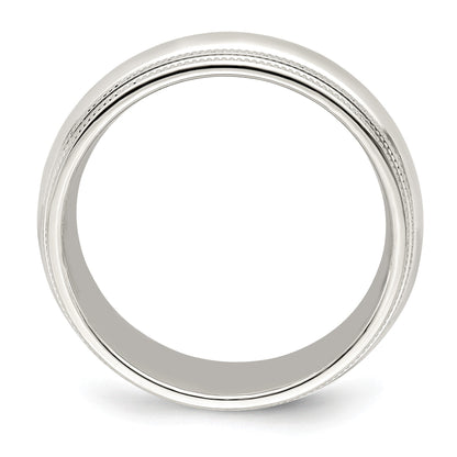 10k Weißgold 7 mm Ehering mit doppeltem Milgrain und Komfort-Passform