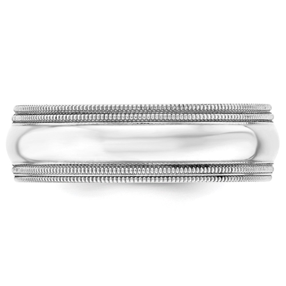 14K Weißgold 7 mm Ehering mit doppeltem Milgrain und Komfort-Passform