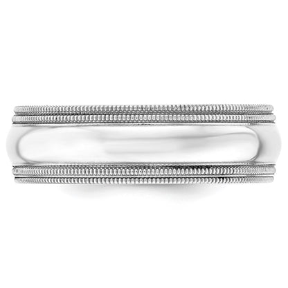 10k Weißgold 7 mm Ehering mit doppeltem Milgrain und Komfort-Passform