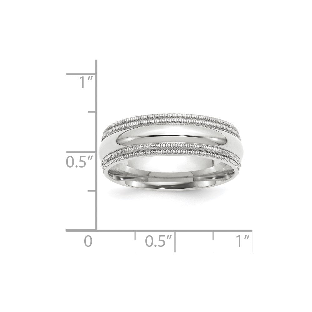 10k Weißgold 7 mm Ehering mit doppeltem Milgrain und Komfort-Passform