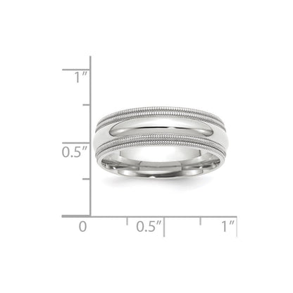 10k Weißgold 7 mm Ehering mit doppeltem Milgrain und Komfort-Passform