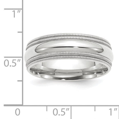 10k Weißgold 7 mm Ehering mit doppeltem Milgrain und Komfort-Passform