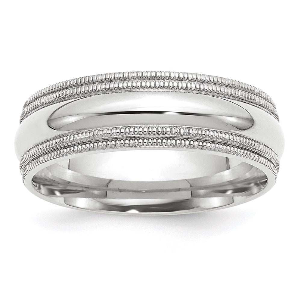 14K Weißgold 7 mm Ehering mit doppeltem Milgrain und Komfort-Passform