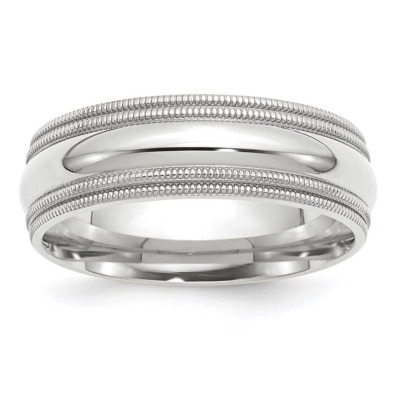 18K Weißgold 7mm Doppelt Milgrain Komfort-Passform Ehering Ring