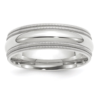 10k Weißgold 7 mm Ehering mit doppeltem Milgrain und Komfort-Passform