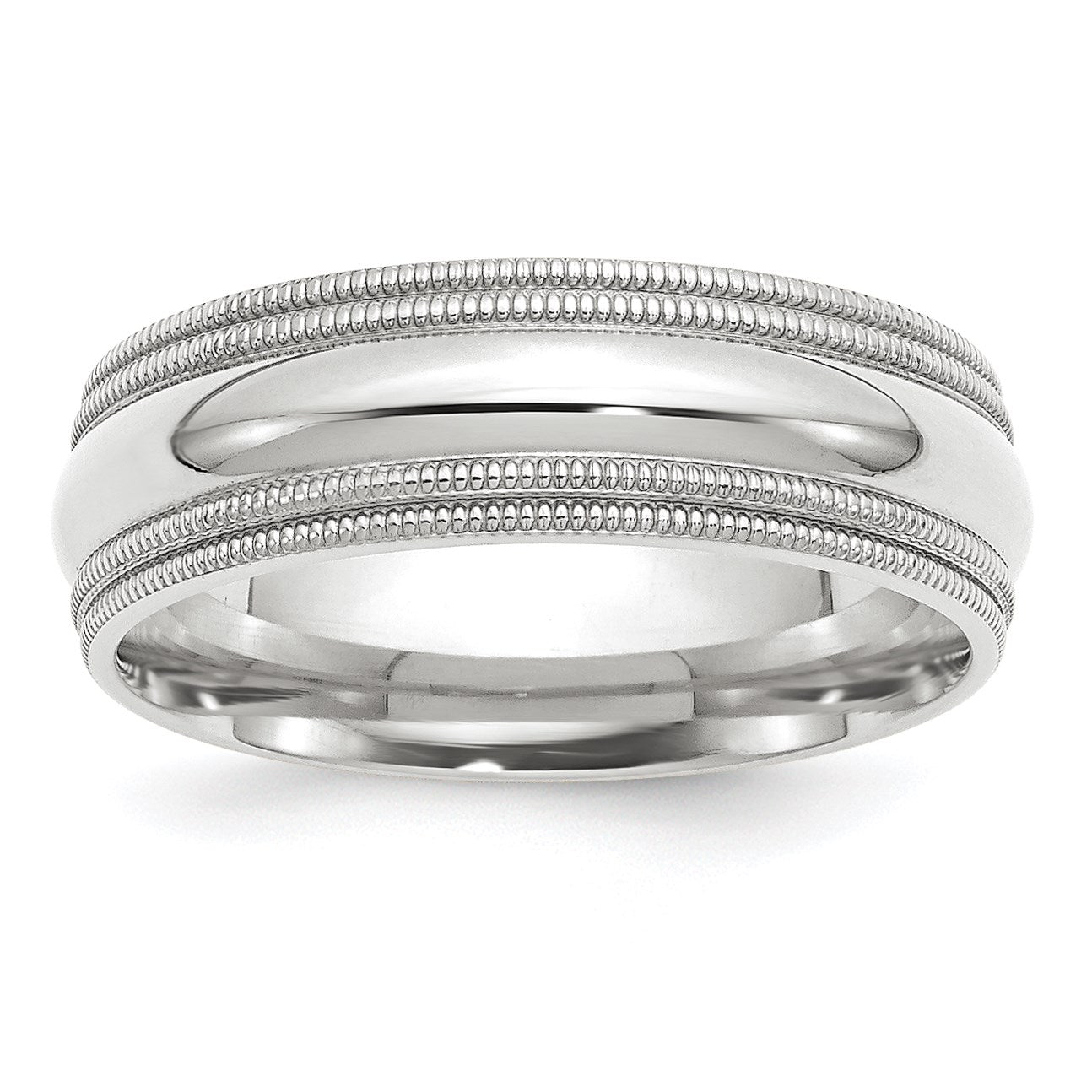 10k Weißgold 7 mm Ehering mit doppeltem Milgrain und Komfort-Passform