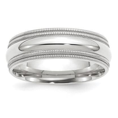 10k Weißgold 7 mm Ehering mit doppeltem Milgrain und Komfort-Passform
