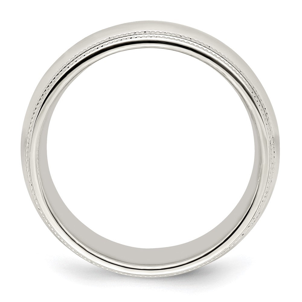 14K Weißgold 8mm Ehering mit doppeltem Milgrain und Komfortpassform