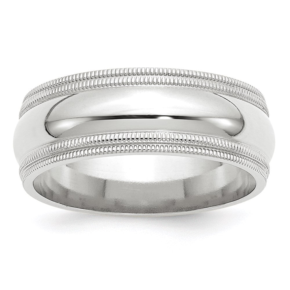 10K Weißgold 8 mm Ehering mit doppeltem Milgrain und Komfort-Passform