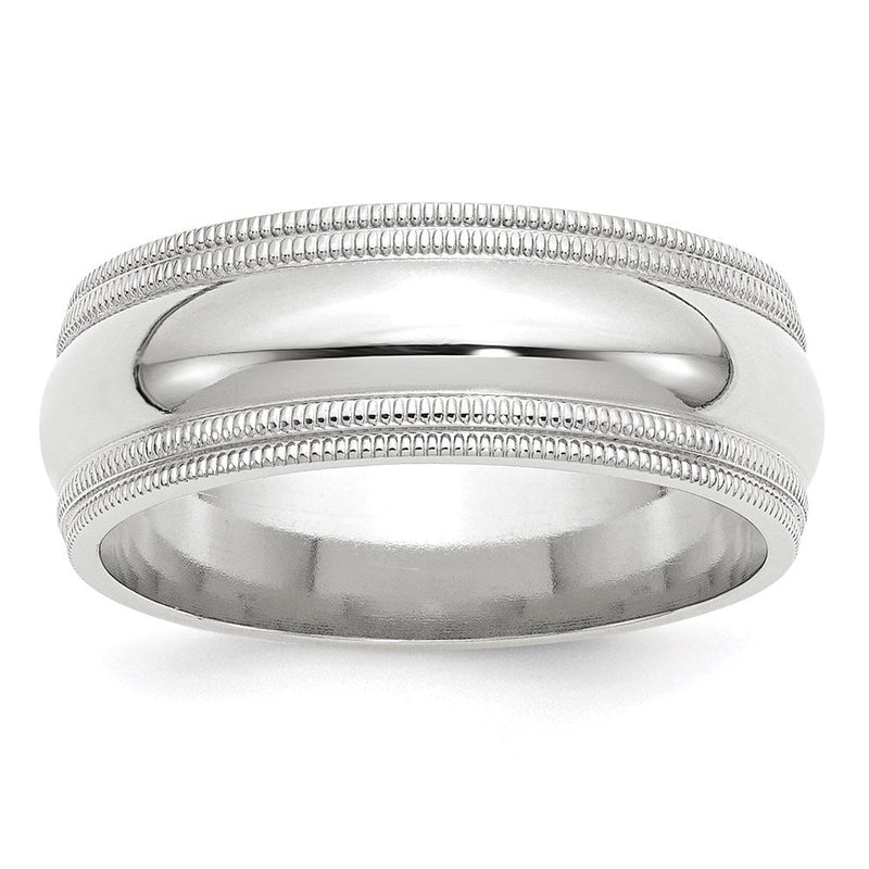 10K Weißgold 8 mm Ehering mit doppeltem Milgrain und Komfort-Passform
