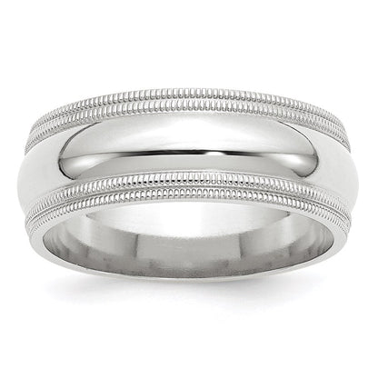 14K Weißgold 8mm Ehering mit doppeltem Milgrain und Komfortpassform