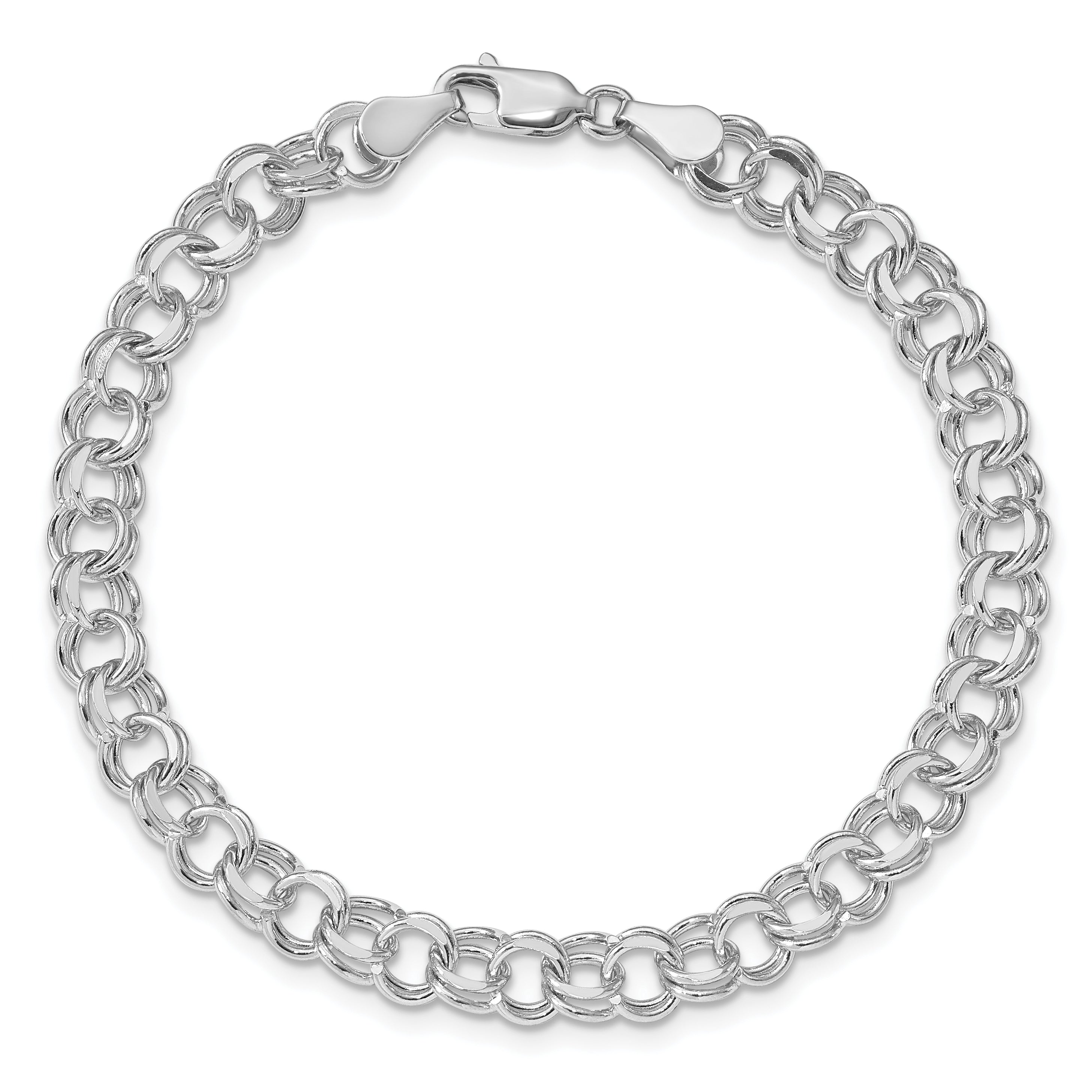14K Weißgold 6mm Massiv Doppelt Glieder Charm Armband