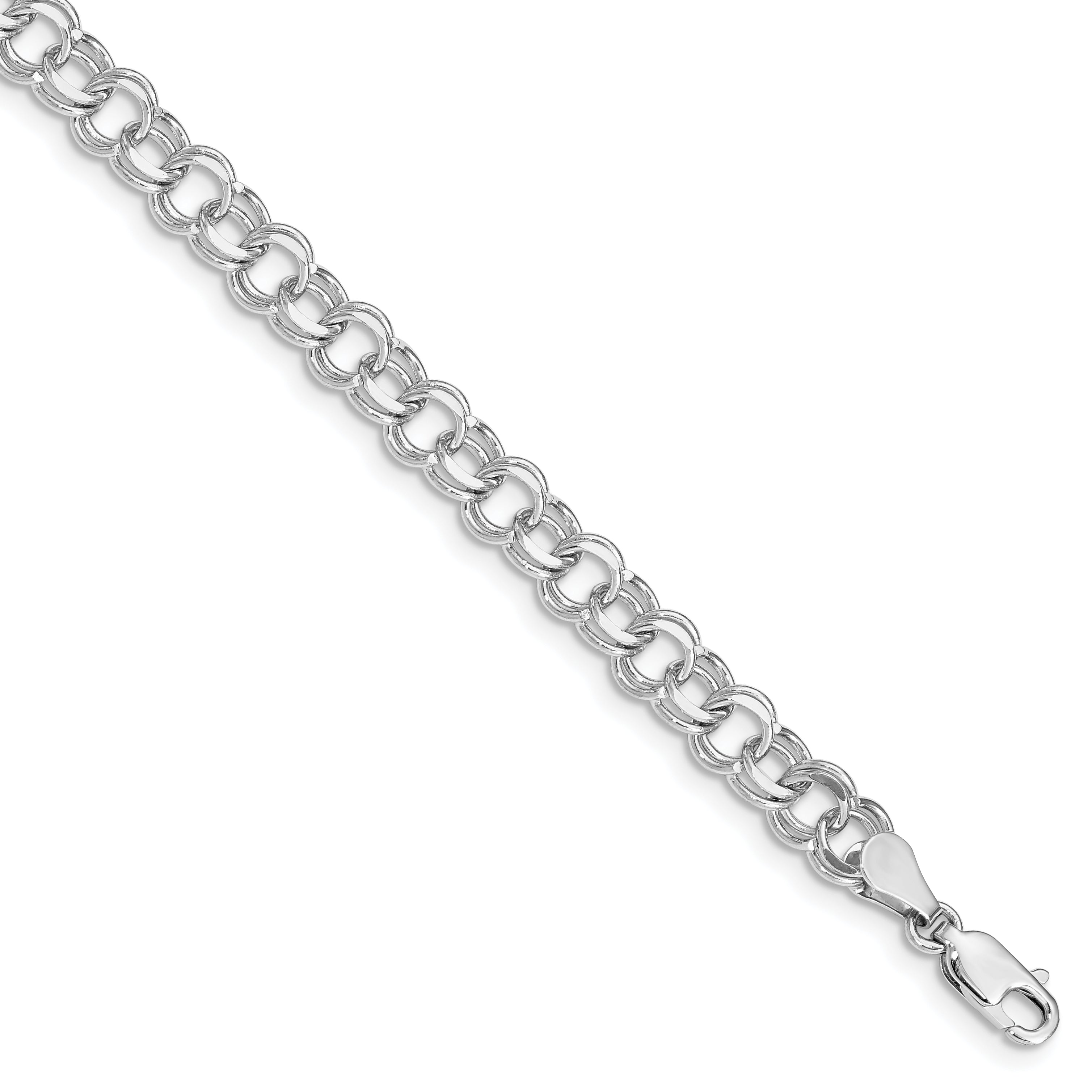 14K Weißgold 6mm Massiv Doppelt Glieder Charm Armband