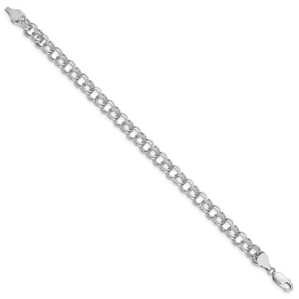 14K Weißgold 7.5mm Massiv Doppelt Glieder Charm Armband