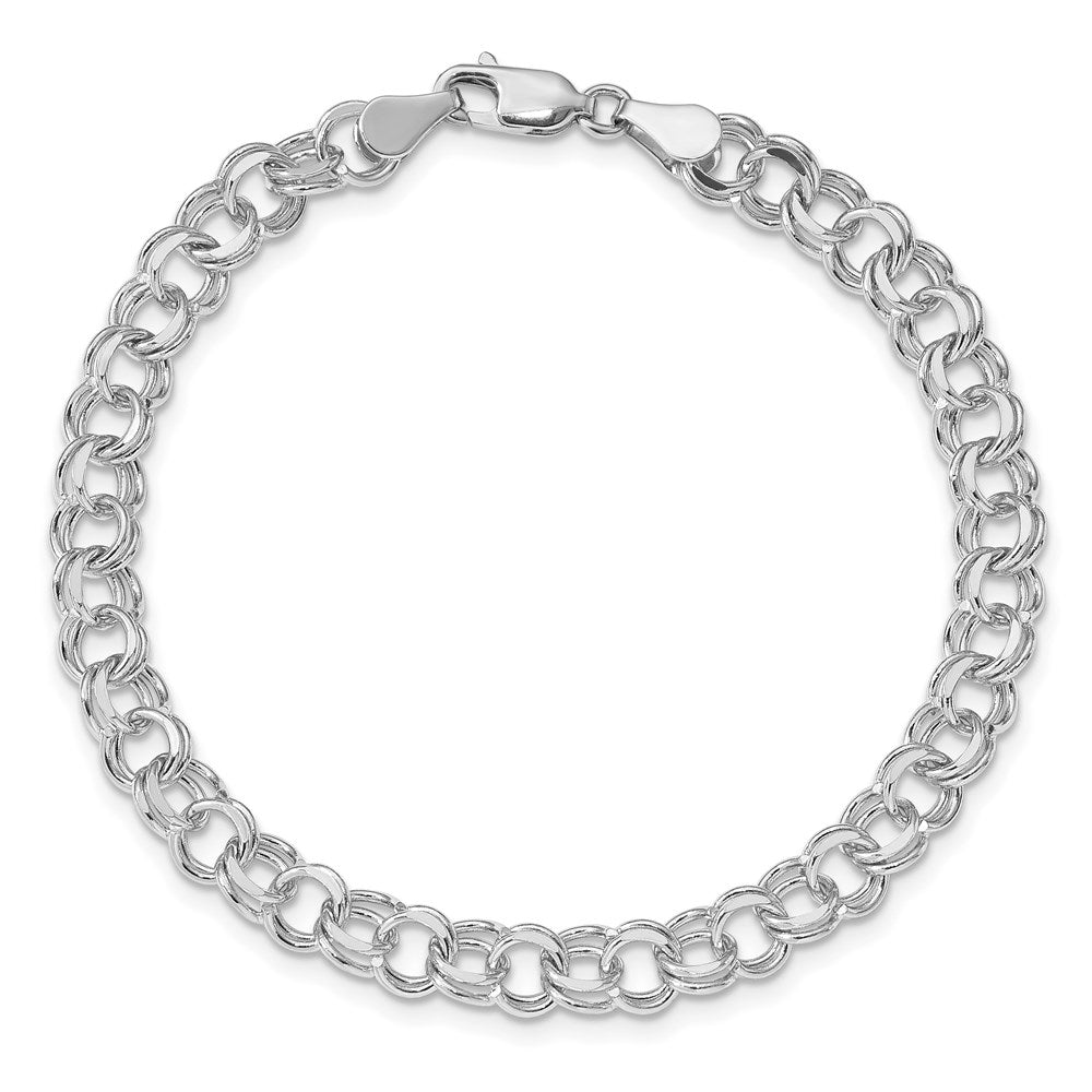 14K Weißgold 7.5mm Massiv Doppelt Glieder Charm Armband