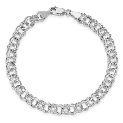 14K Weißgold 7.5mm Massiv Doppelt Glieder Charm Armband